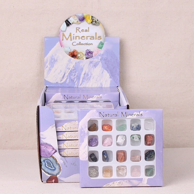 Boxed set of 20 crystal agate mineral specimens