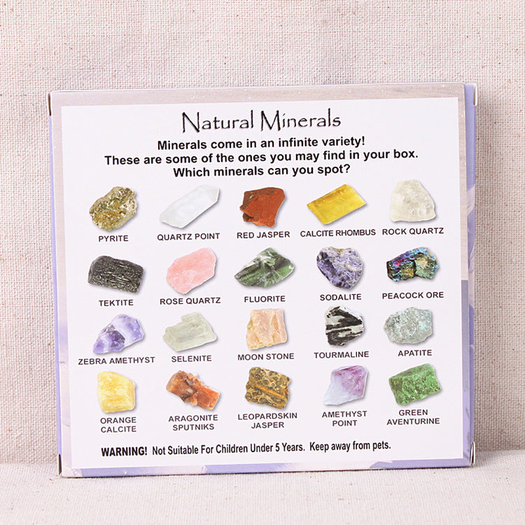Boxed set of 20 crystal agate mineral specimens