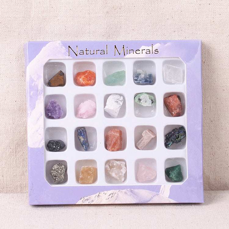 Boxed set of 20 crystal agate mineral specimens