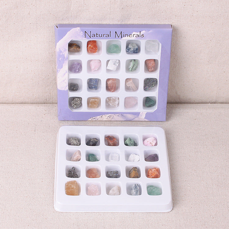 Boxed set of 20 crystal agate mineral specimens