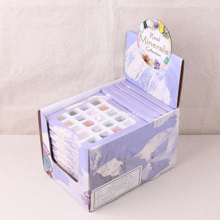 Boxed set of 20 crystal agate mineral specimens