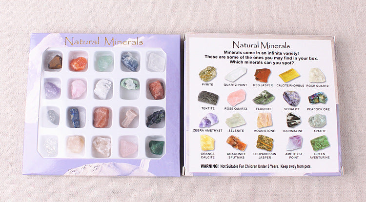Boxed set of 20 crystal agate mineral specimens