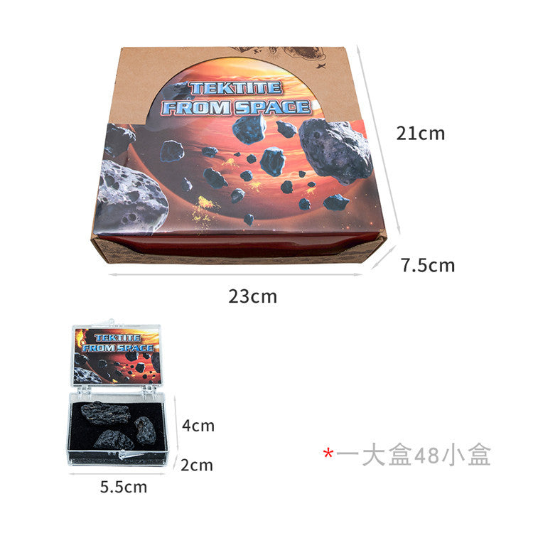 Natural black meteorite Lei Gong Mo rough stone Mineral specimen in acrylic box