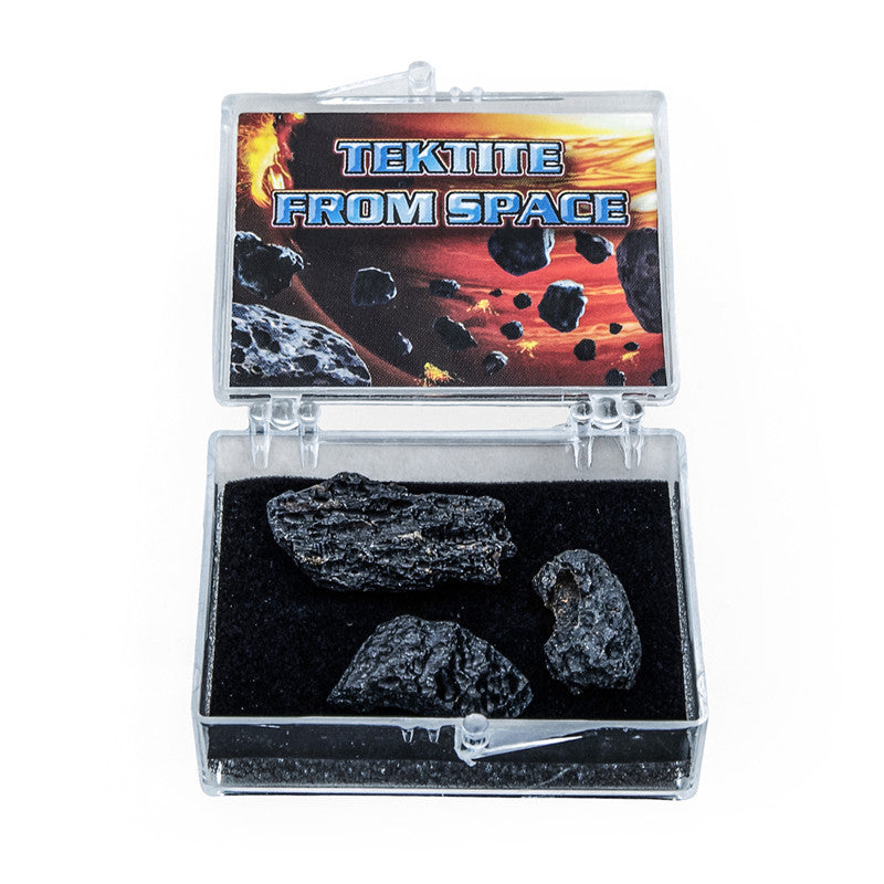 Natural black meteorite Lei Gong Mo rough stone Mineral specimen in acrylic box