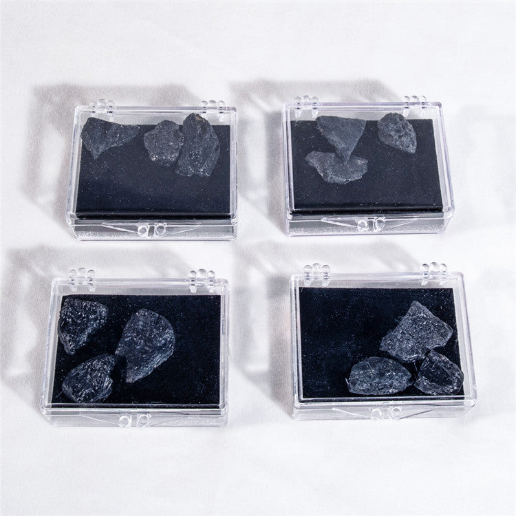 Natural black meteorite Lei Gong Mo rough stone Mineral specimen in acrylic box