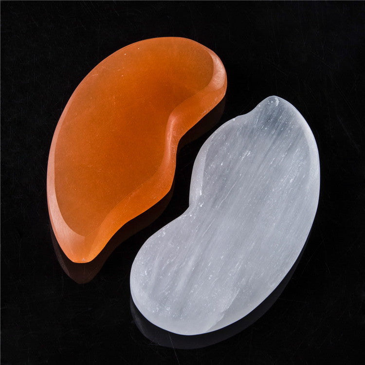 Natural Selenite Crystal Gua Sha Board Pea-Shaped Gua Sha Plate