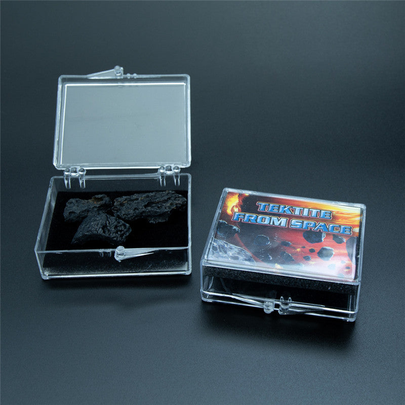 Natural black meteorite Lei Gong Mo rough stone Mineral specimen in acrylic box