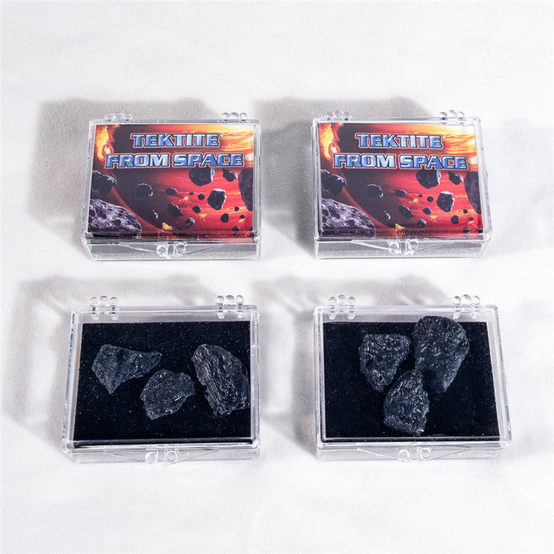 Natural black meteorite Lei Gong Mo rough stone Mineral specimen in acrylic box