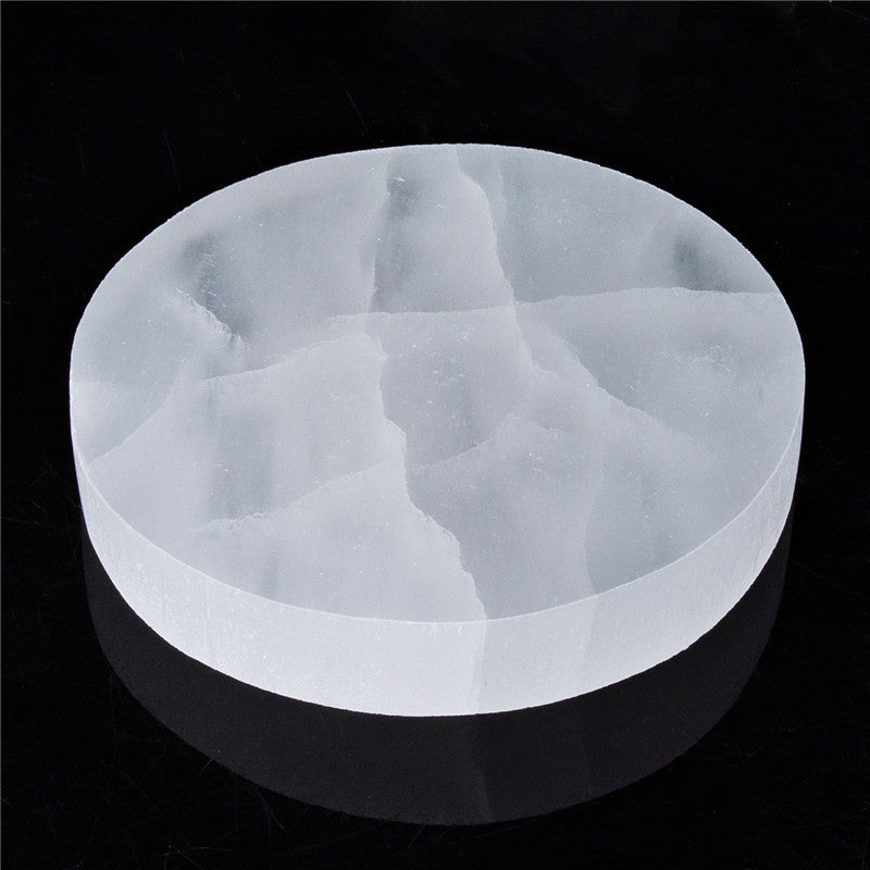 Natural Selenite Slab Geometric Round Coaster Rough Stone