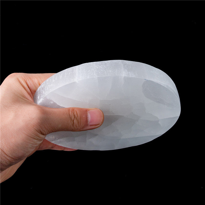 Natural Selenite Slab Geometric Round Coaster Rough Stone
