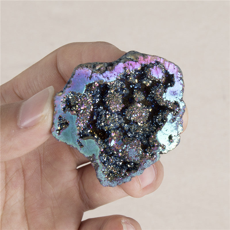 Natural hollow agate electroplated colored crystal cave stone block DIY bare stone mineral specimen
