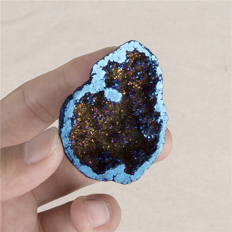 Natural hollow agate electroplated colored crystal cave stone block DIY bare stone mineral specimen