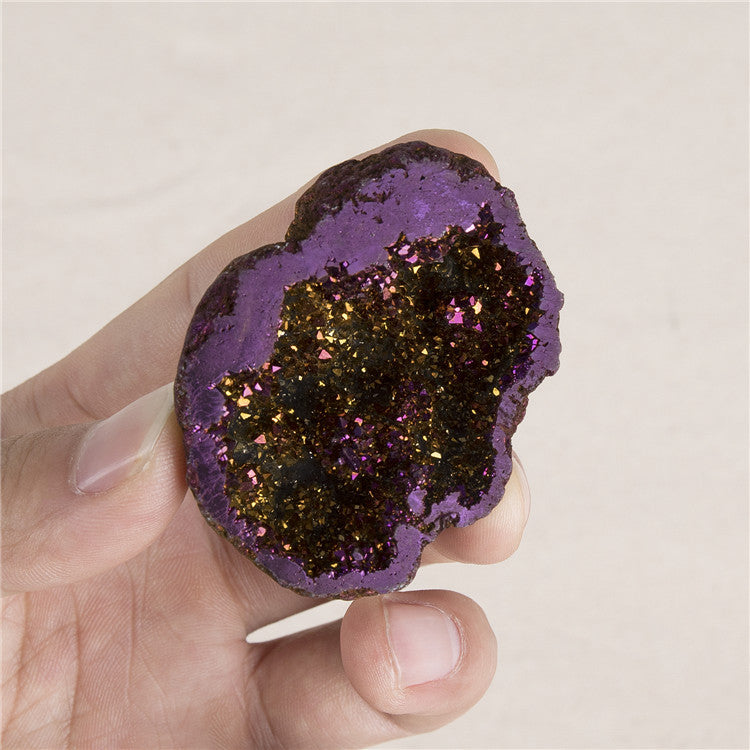 Natural hollow agate electroplated colored crystal cave stone block DIY bare stone mineral specimen
