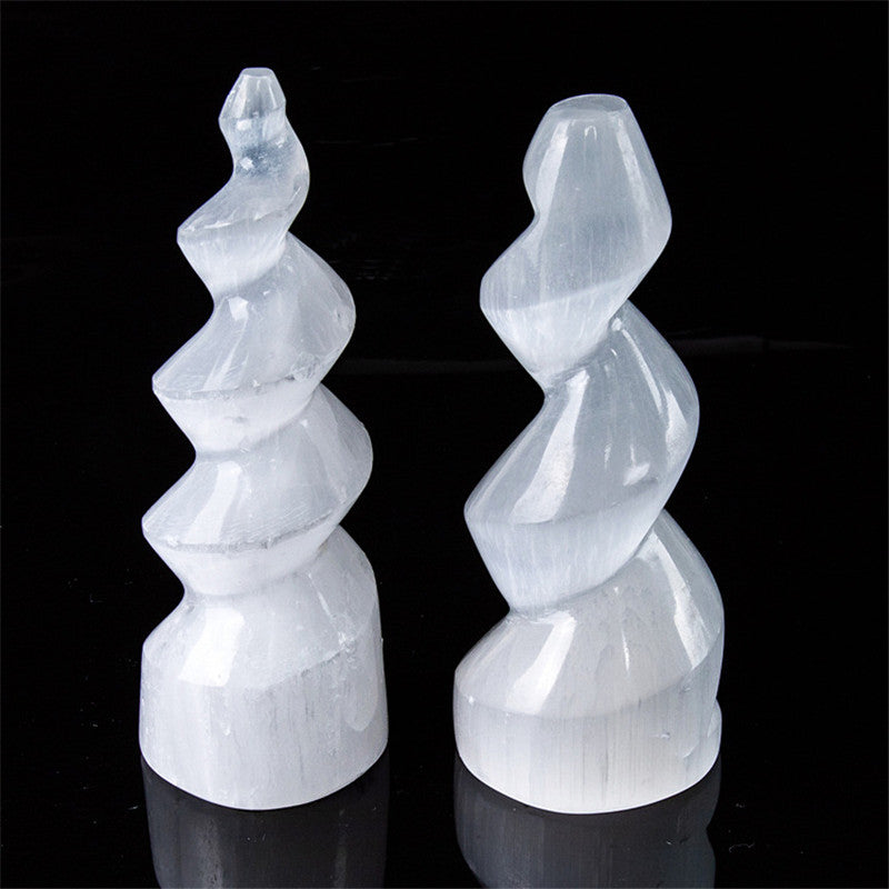 Natural Selenite Unicorn Horn Spiral