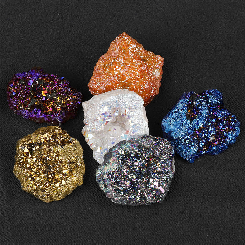 Natural agate crystal cave electroplated mixed color box