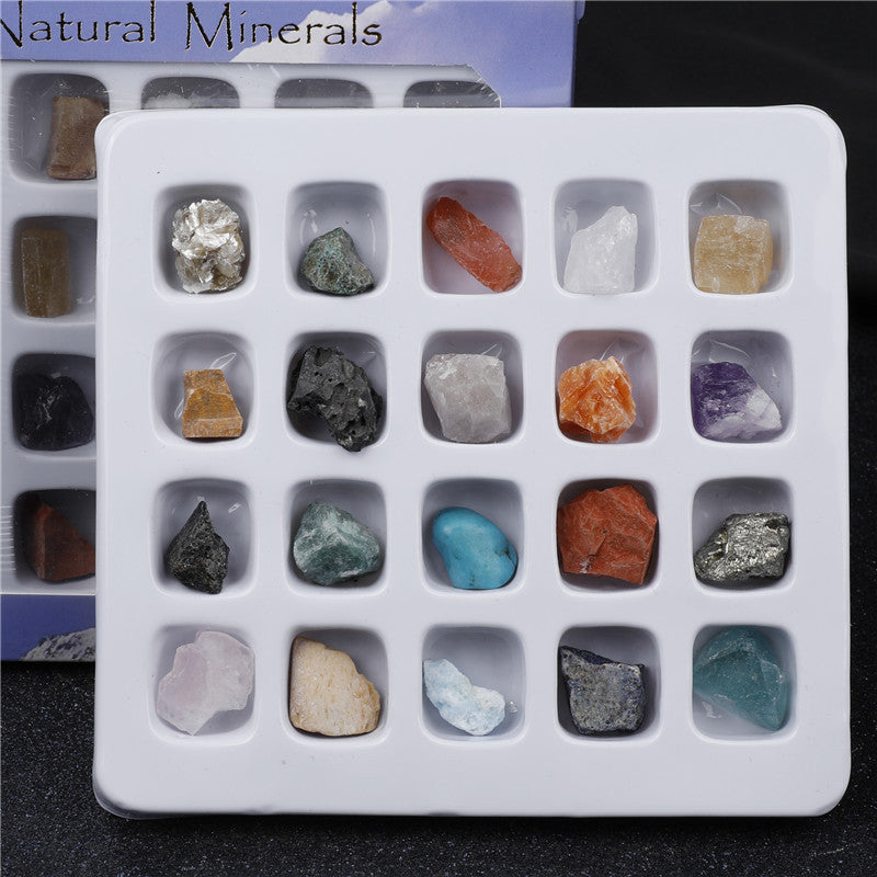 Boxed set of 20 crystal agate mineral specimens