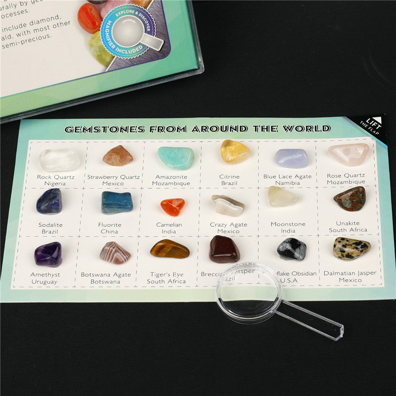 18 types of mineral gemstones, natural crystal mineral specimens, natural geological teaching materials