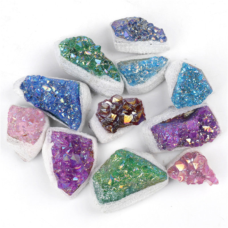Spray-colored electroplated colored bare stone amethyst block box set