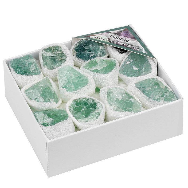 Natural green fluorite rough stone box set