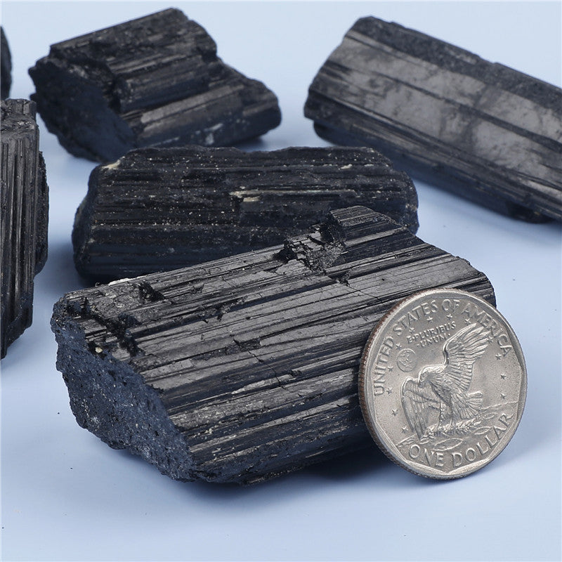 Natural black tourmaline rough stone box set