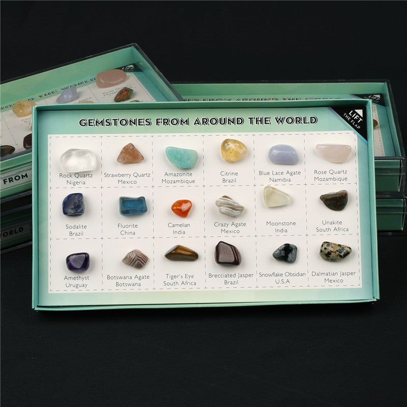 18 types of mineral gemstones, natural crystal mineral specimens, natural geological teaching materials