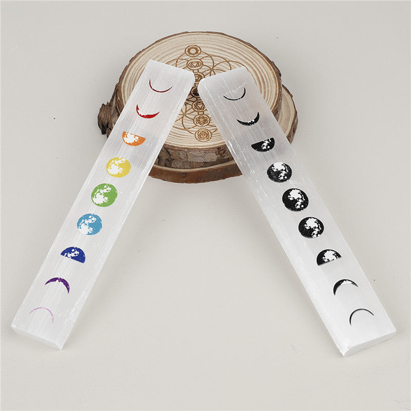 Long Selenite Strip with Moon Phase Pattern