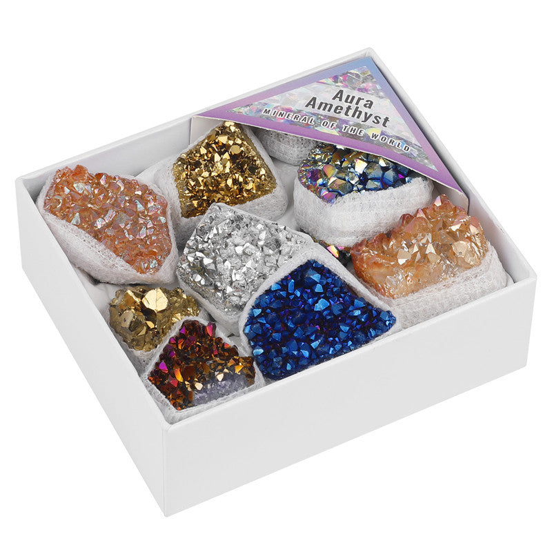 Natural Amethyst Cluster Rough Stone Electroplated Colorful Mixed Box Set