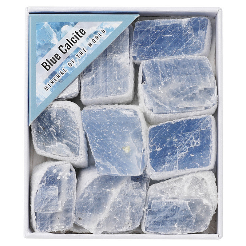 Natural blue kyanite blue calcite rough stone box set