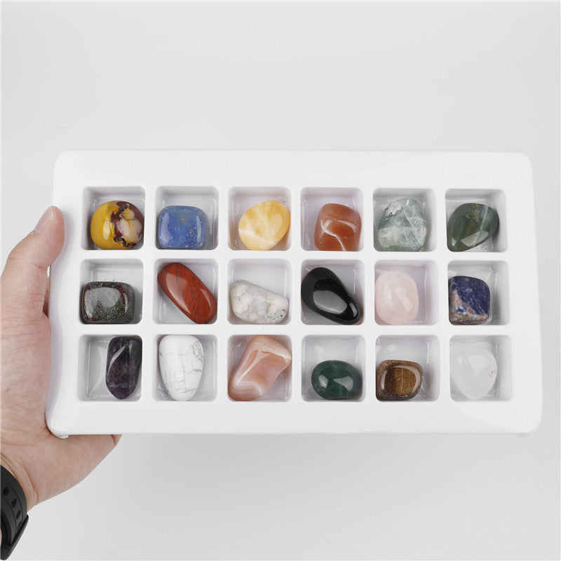 Box of 18 mixed natural crystal tumble stones