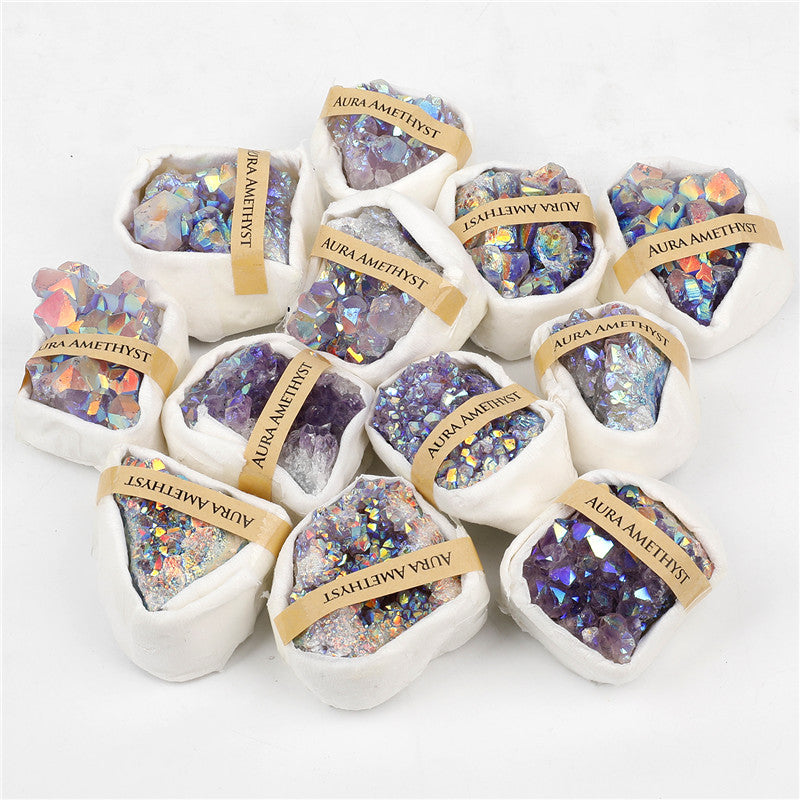 Natural Amethyst Cluster Rough Stone Electroplated New AB Color Amethyst Block Mine Label Gift Box