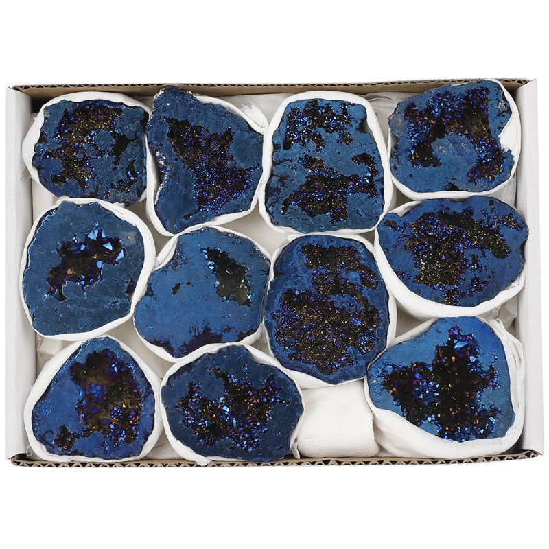 Natural crystal cave agate treasure pot raw stone electroplated blue boxed