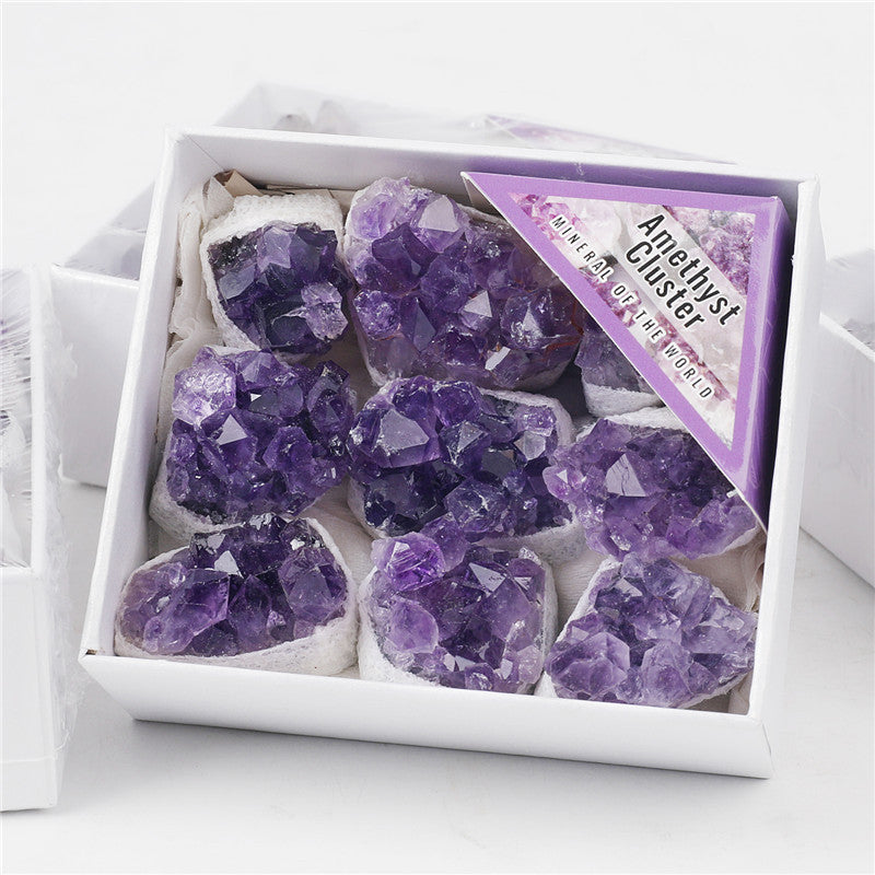 High-quality Grade A natural amethyst crystal cluster rough stone box set