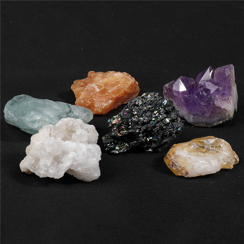 6 types of large-grain crystal mineral ore specimen boxes, raw stone geological teaching materials