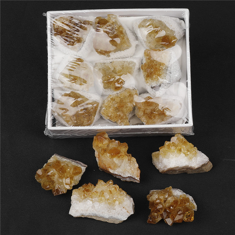 High-quality Grade A natural yellow crystal cluster rough stone box