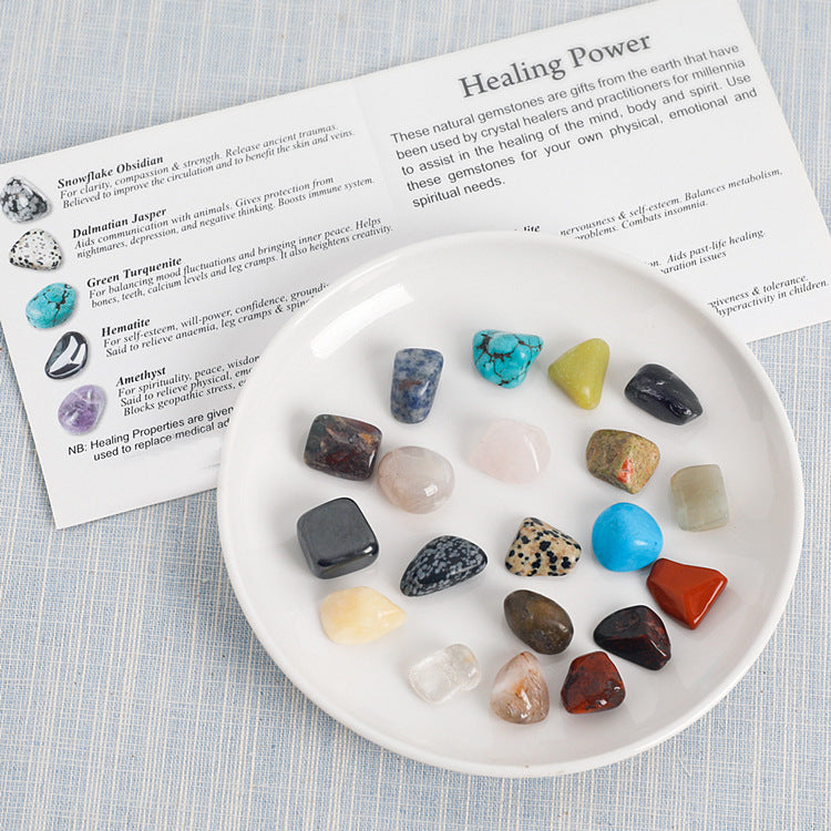 20-piece energy stone set of natural crystal mineral specimens mixed with semi-precious stones, suitable for gifts.