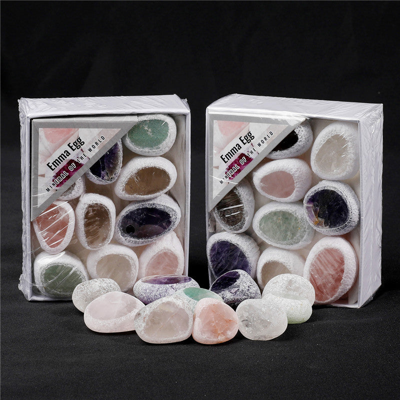 Small gift box of natural raw crystal mixed color dragon egg cut stones
