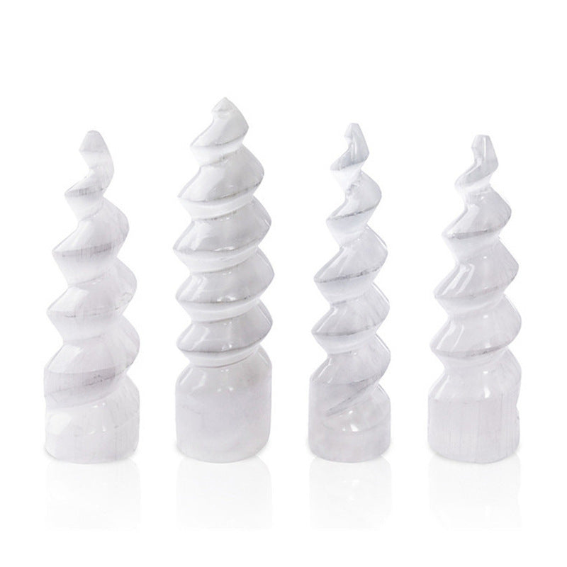 Natural Selenite Unicorn Horn Spiral