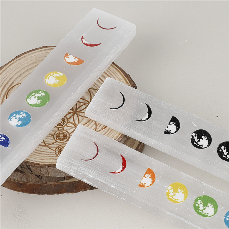 Long Selenite Strip with Moon Phase Pattern