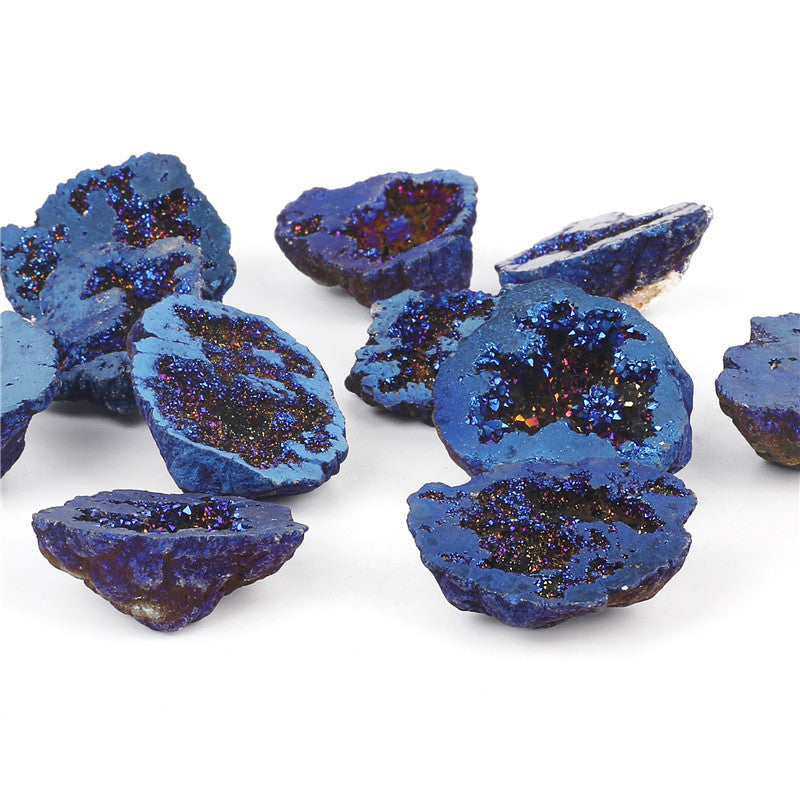 Natural crystal cave agate treasure pot raw stone electroplated blue boxed