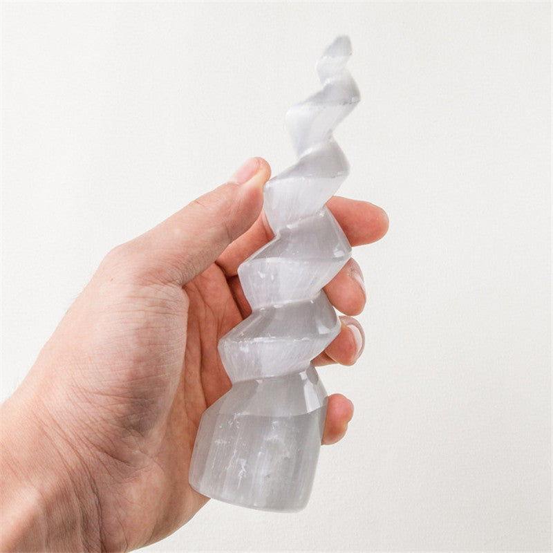 Natural Selenite Unicorn Horn Spiral