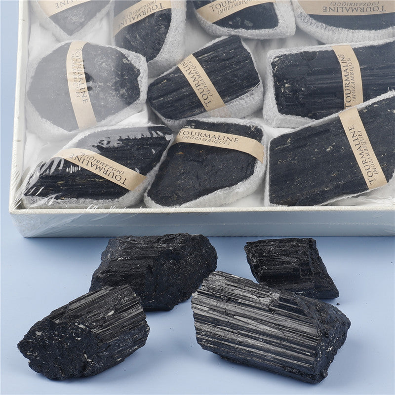 Natural black tourmaline rough stone box set
