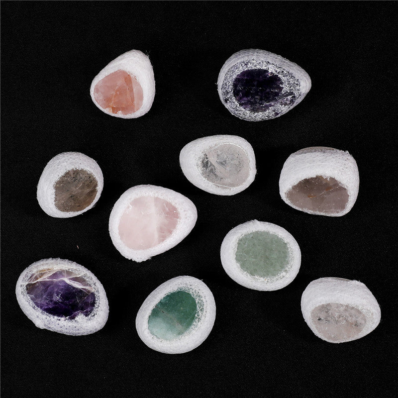 Small gift box of natural raw crystal mixed color dragon egg cut stones