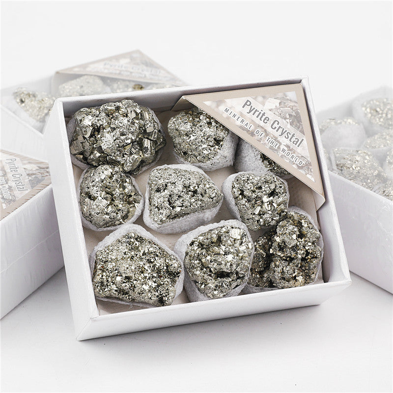 Natural pyrite raw stone crystal cluster, natural color, loose stones, small box