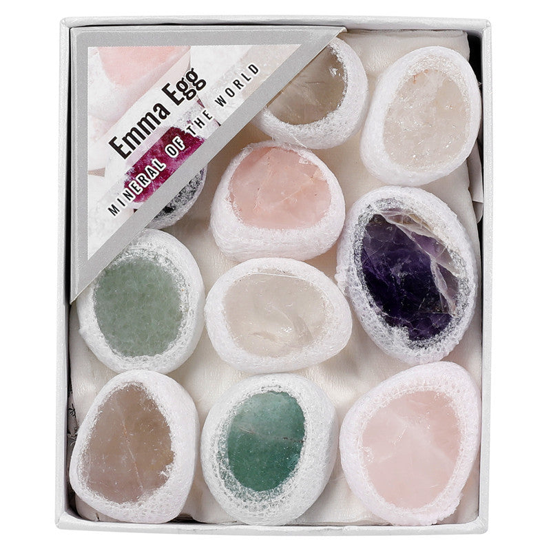 Small gift box of natural raw crystal mixed color dragon egg cut stones