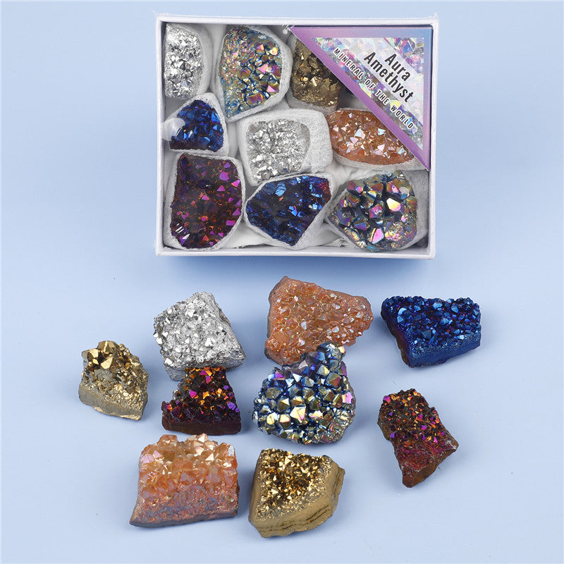 Natural Amethyst Cluster Rough Stone Electroplated Colorful Mixed Box Set