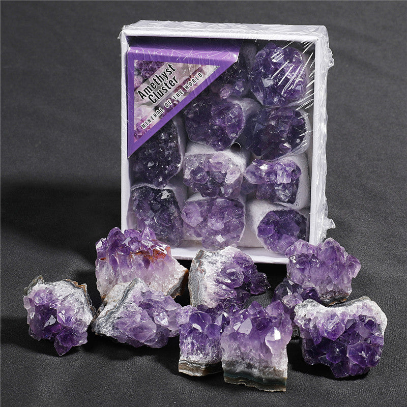 High-quality Grade A natural amethyst crystal cluster rough stone box set