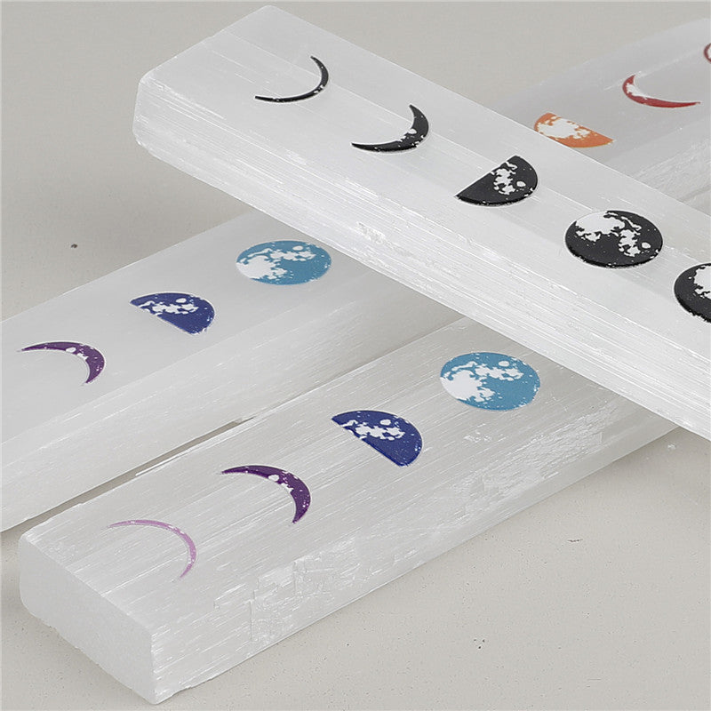 Long Selenite Strip with Moon Phase Pattern