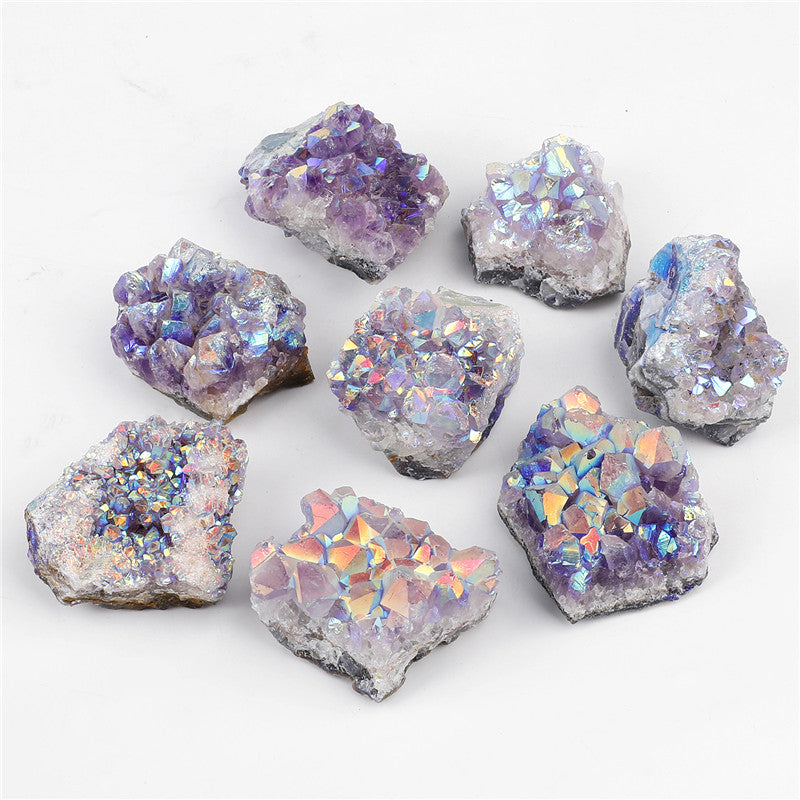 Natural Amethyst Cluster Rough Stone Electroplated New AB Color Amethyst Block Mine Label Gift Box