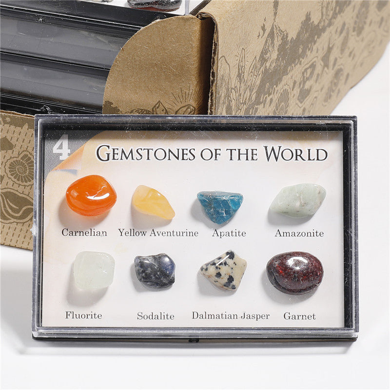 8 types of mineral crystal stones, natural mineral ore specimens, and educational geological information.