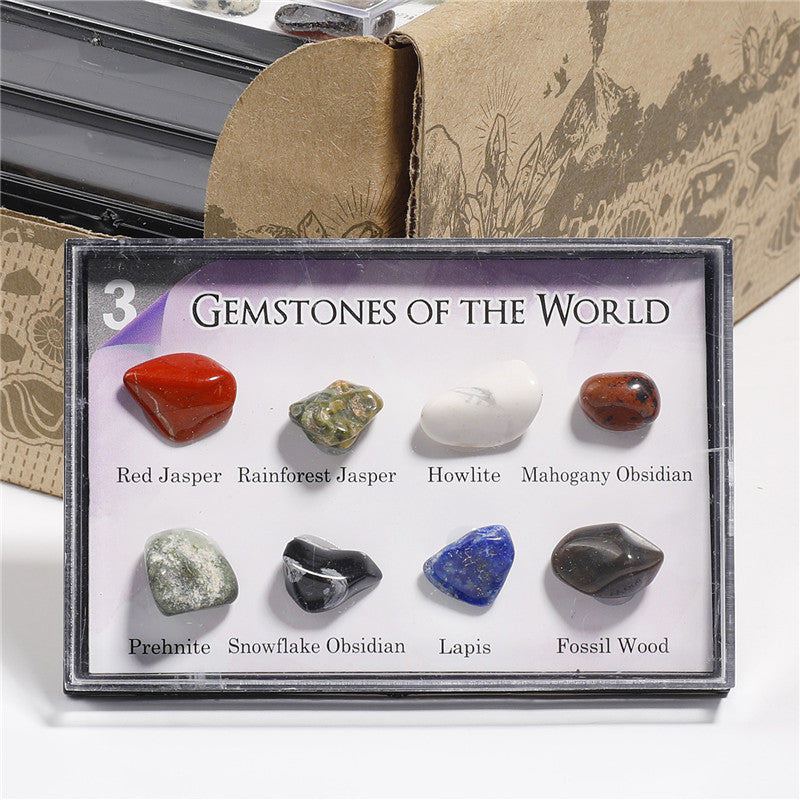 8 types of mineral crystal stones, natural mineral ore specimens, and educational geological information.